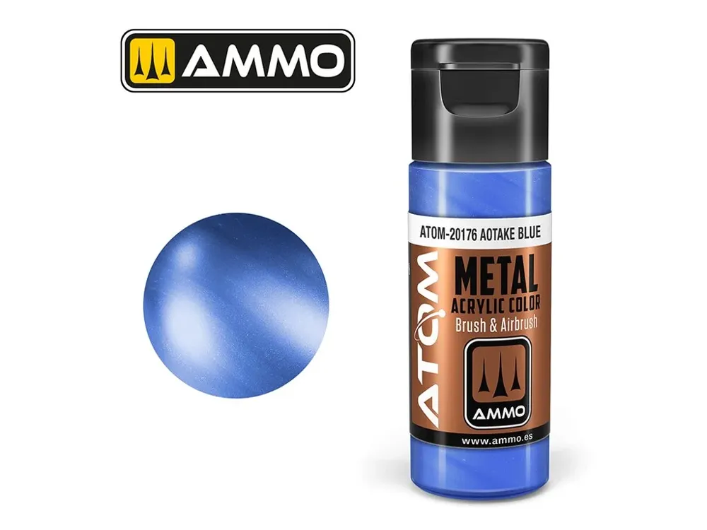 Lahvička akrylové barvy AMMO Mig ATOM Metallic 20176 modrá Aotake 20 ml