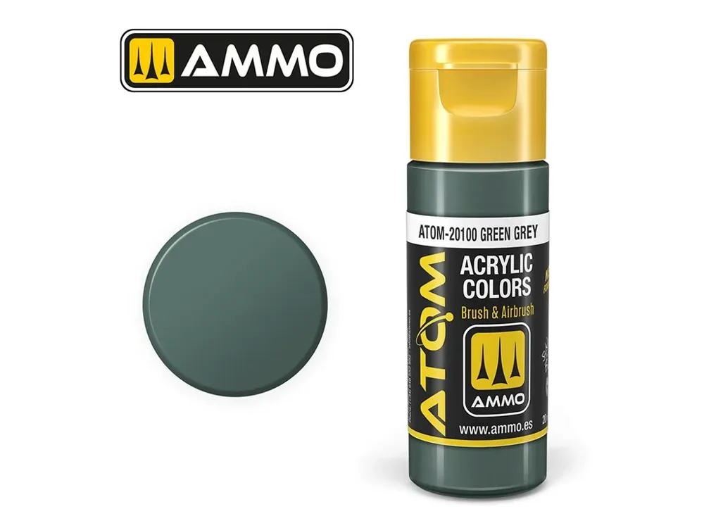 Lahvička akrylové barvy AMMO Mig ATOM COLOR 20100 zelenošedá Green Grey, 20 ml