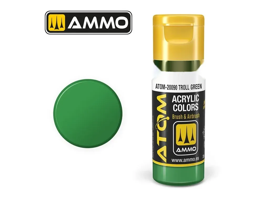 Lahvička akrylové barvy AMMO Mig ATOM COLOR 20090 trollí zelená (Troll Green) 20 ml