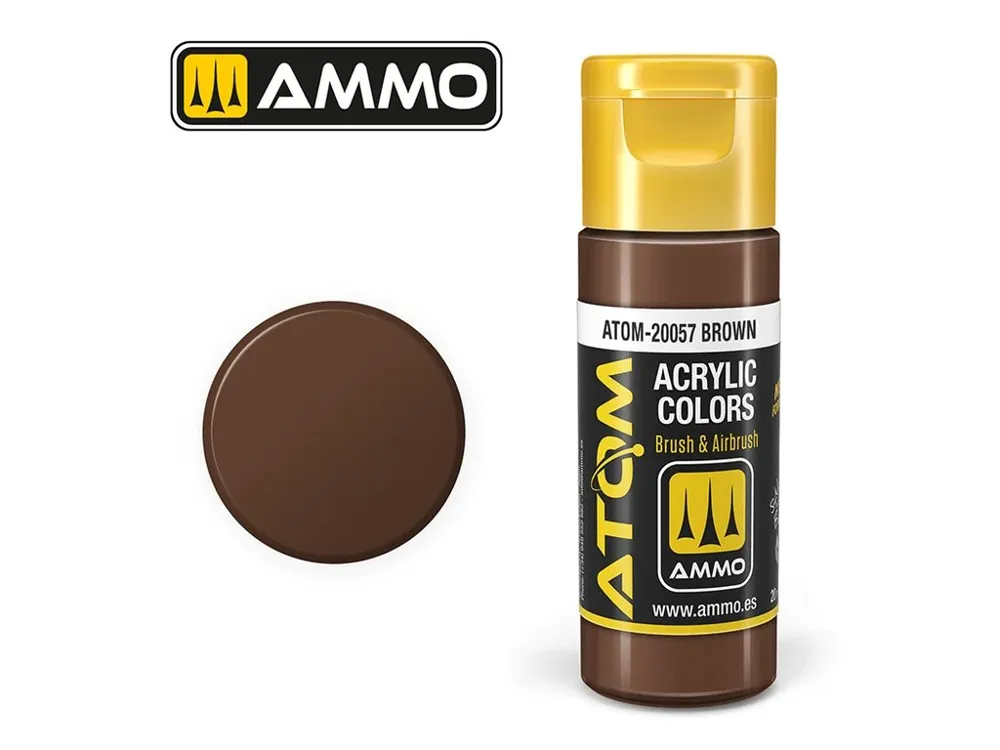 Lahvička akrylové barvy AMMO Mig ATOM Color 20057 hnědá 20 ml