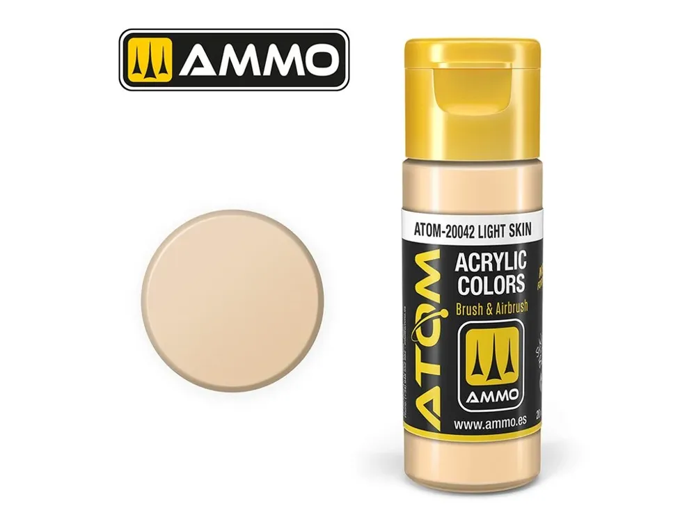 Lahvička akrylové barvy AMMO Mig ATOM COLOR 20042 světlá pleťová Light Skin 20 ml