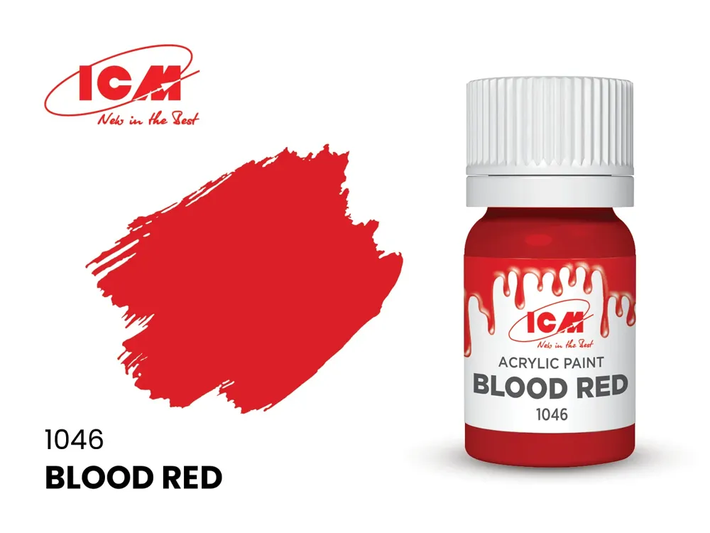 Lahvička akrylové barvy ICM Acrylic Blood Red krvavě červená 12 ml