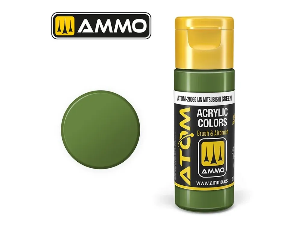 Lahvička akrylové barvy AMMO Mig ATOM COLOR 20095 zelená Mitsubishi IJN, 20 ml