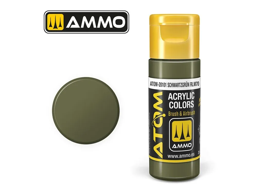 Lahvička akrylové barvy AMMO Mig ATOM Color ATOM-20101 černozelená RLM70, 20 ml