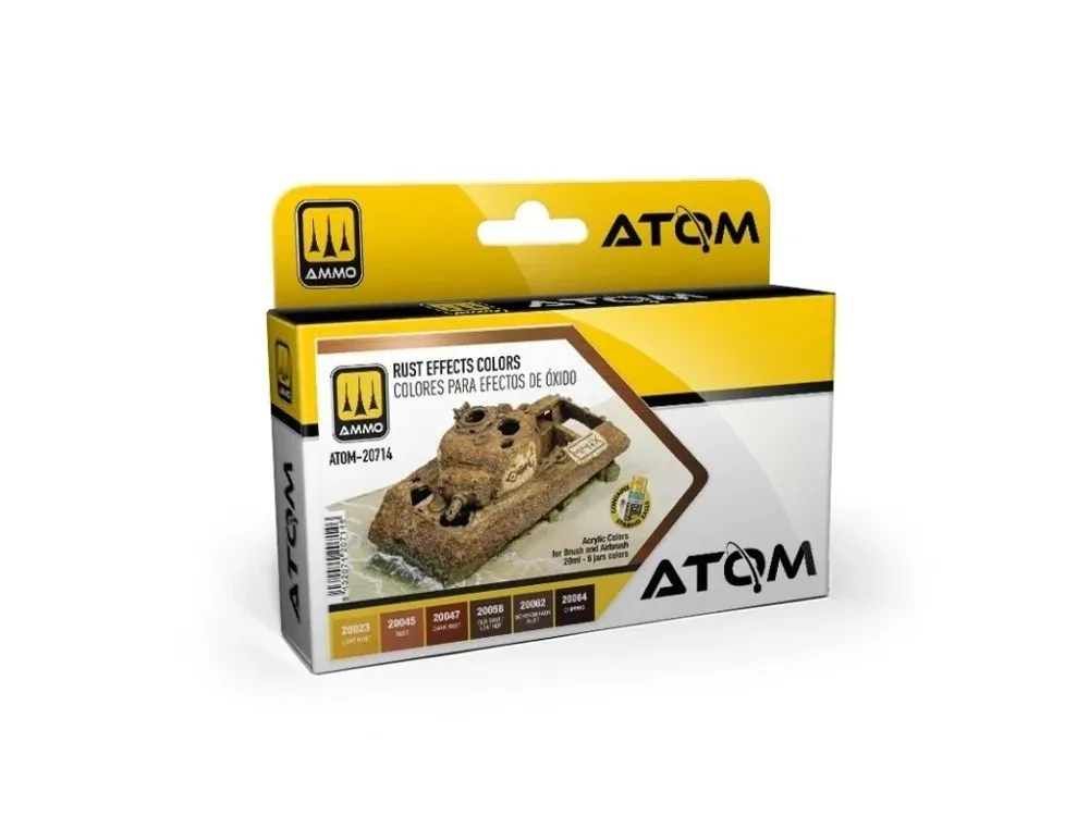 Sada šesti lahviček barev AMMO Mig ATOM 20714 pro efekty rzi, každá 20 ml