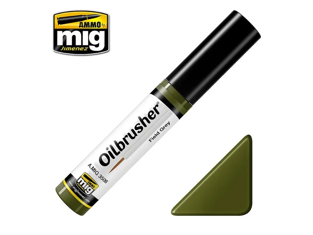 Lahvička olejové barvy AMMO Mig Oilbrusher A.MIG-3506 polní zelená Field Green 10 ml