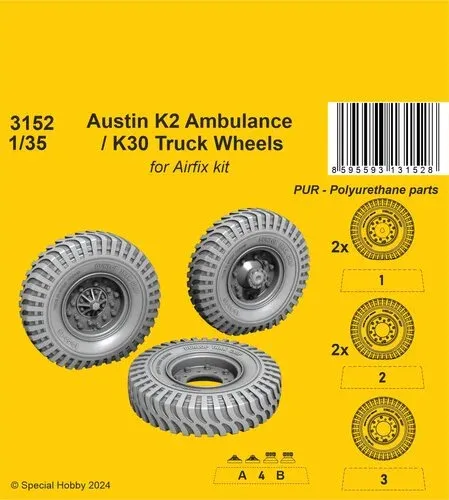 Resinová kola CMK 3152 pro Austin K2 Ambulance a K30 Truck v měřítku 1/35