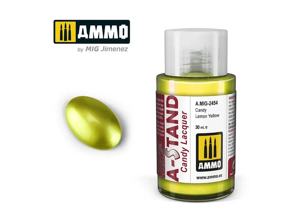 Lahvička lakové barvy AMMO Mig A-STAND A.MIG-2454 candy citronová žlutá 30 ml