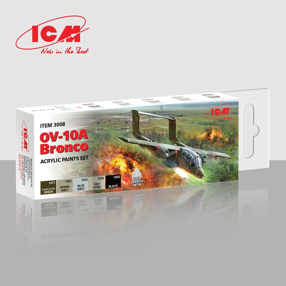 Sada akrylových barev ICM Acrylic 3008 pro OV-10A Bronco, 6 lahviček po 12 ml