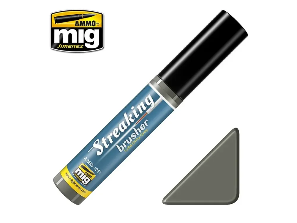 Lahvička AMMO Mig A.MIG-1251 Streakingbrusher chladná špinavá šedá 10 ml s integrovaným štětcem