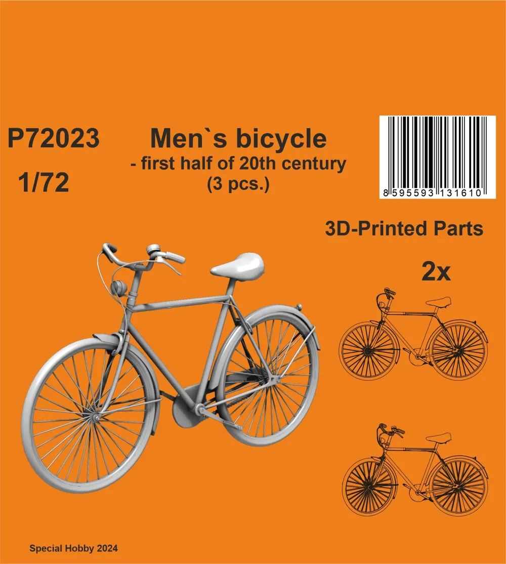 Resinové 3D tištěné díly CMK P72023 pánské jízdní kolo v měřítku 1/72, 3 ks
