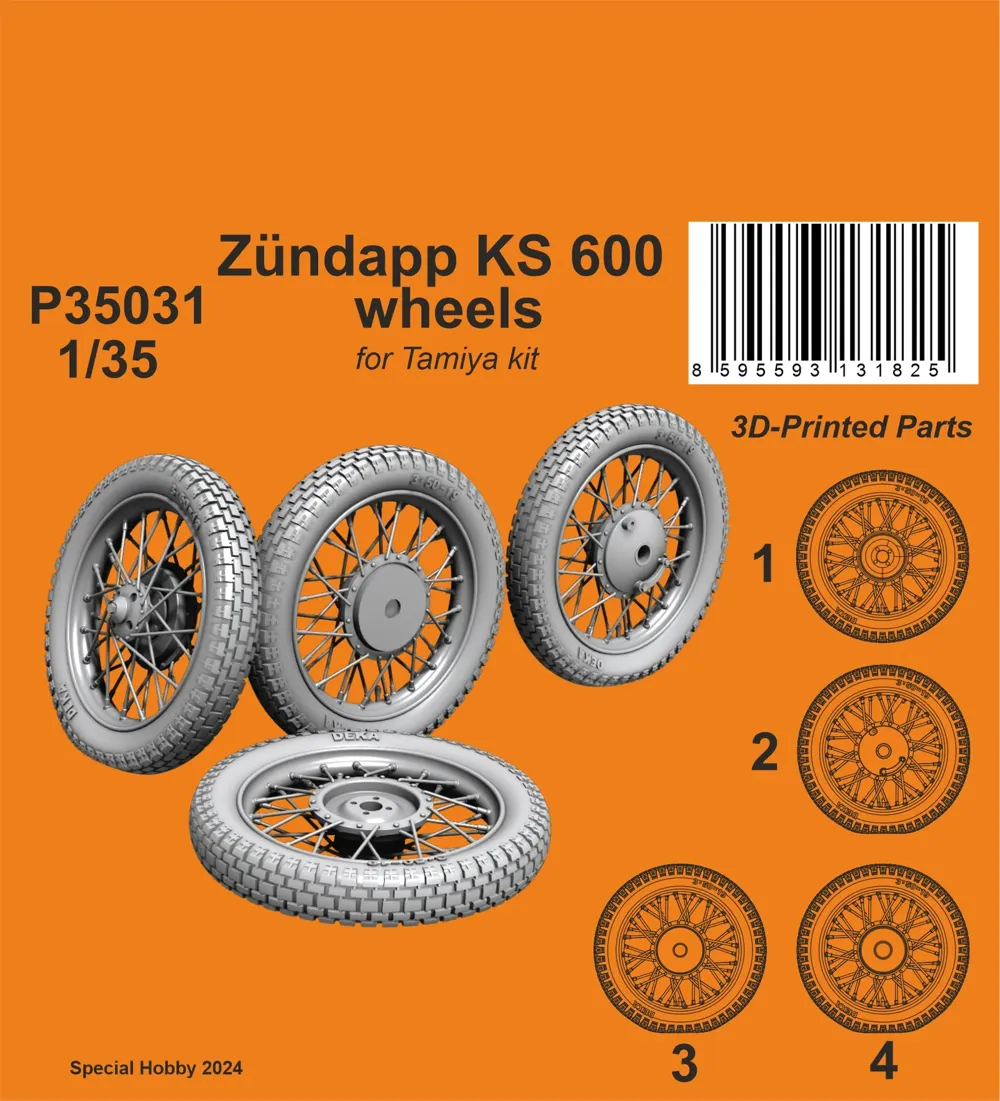 Resinová 3D tištěná kola CMK P35031 pro Zündapp KS 600 v měřítku 1/35