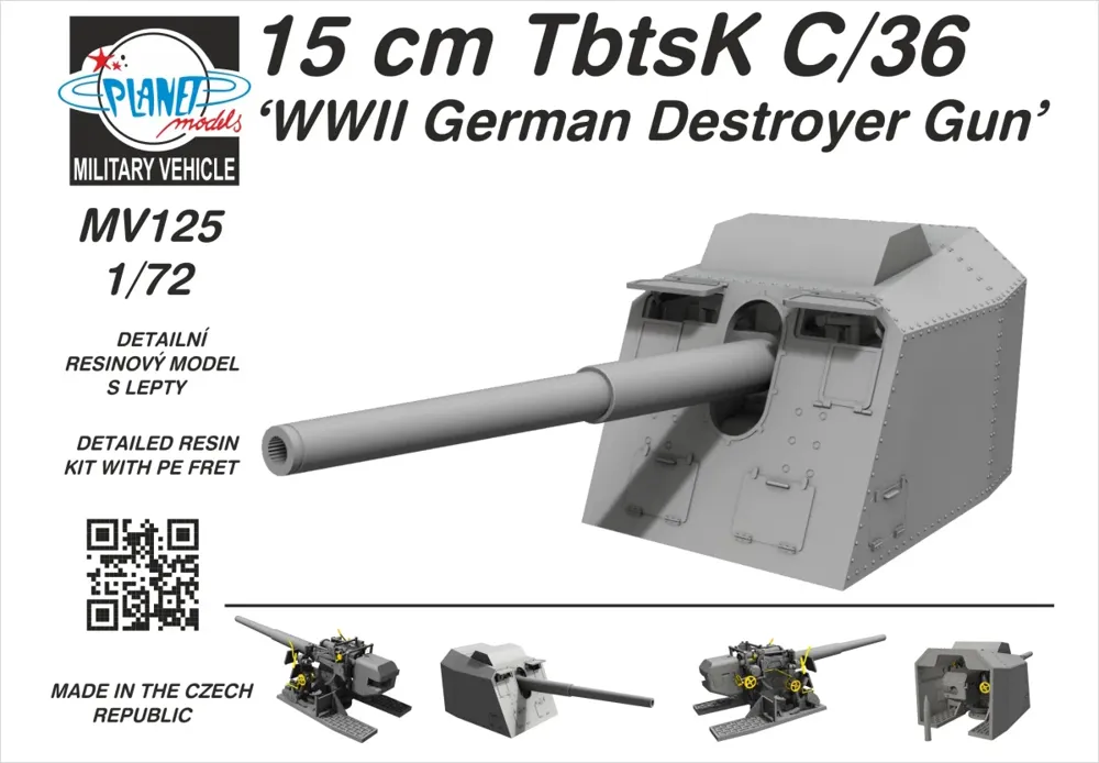 Resinový model CMK MV125 15 cm TbtsK C/36 německé lodní dělo v měřítku 1/72