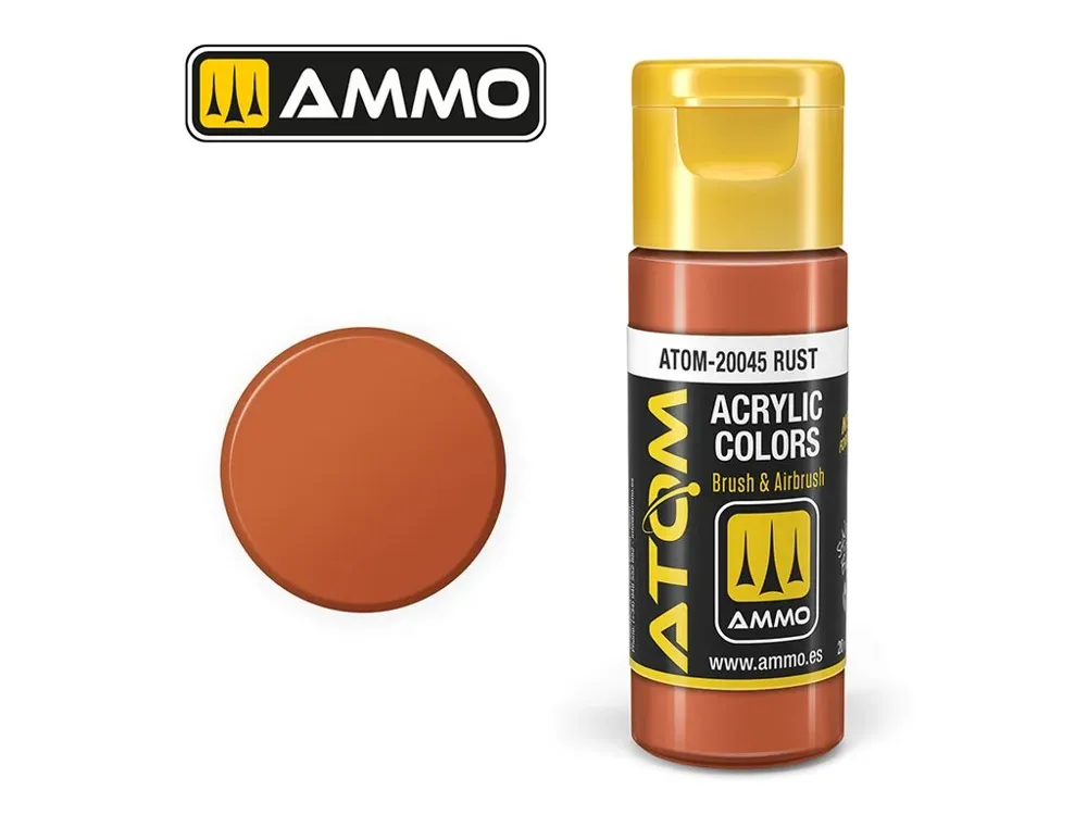 Lahvička akrylové barvy AMMO Mig ATOM Color ATOM-20045 rezavá (Rust) 20 ml