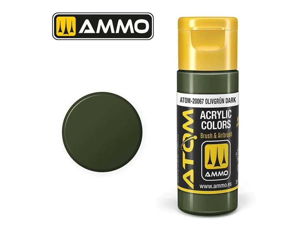 Lahvička akrylové barvy AMMO Mig ATOM COLOR 20067 tmavá olivová zelená 20 ml