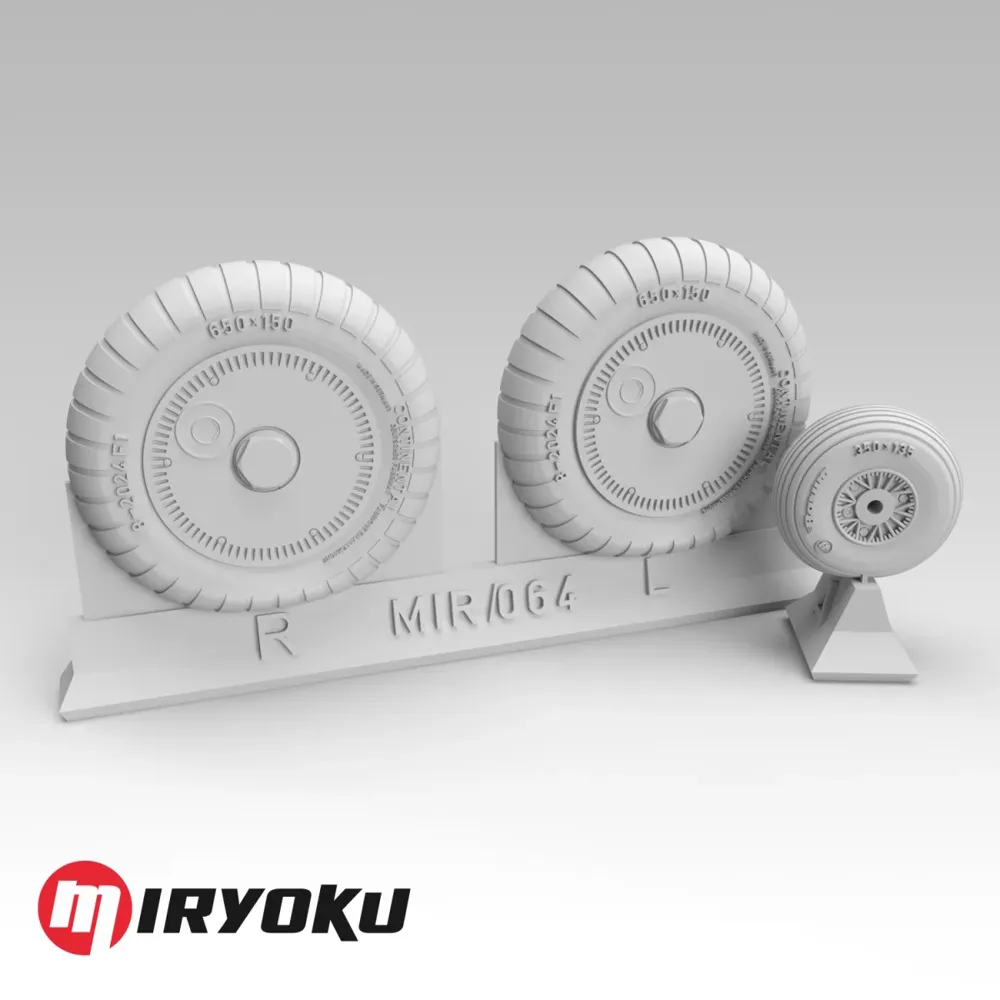 3D tištěná kola Miryoku MIR-064 pro Bf 109 E/F/G-2 v měřítku 1/48 s maskami na disky