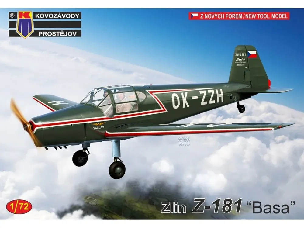 Krabice plastikové stavebnice Kovozávody Prostějov KPM0229 Zlin Z-181 Basa v měřítku 1/72