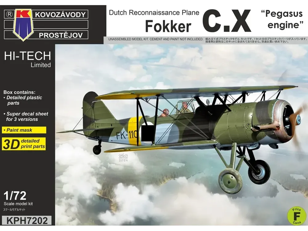 Krabice plastikové stavebnice Kovozávody Prostějov 1/72 Fokker C.X Pegasus motor Hi-Tech