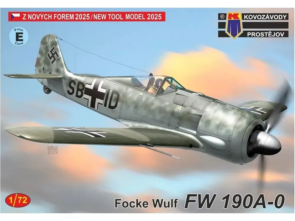 Krabice plastikové stavebnice Kovozávody Prostějov KPM0489 Focke-Wulf Fw 190A-0 v měřítku 1/72