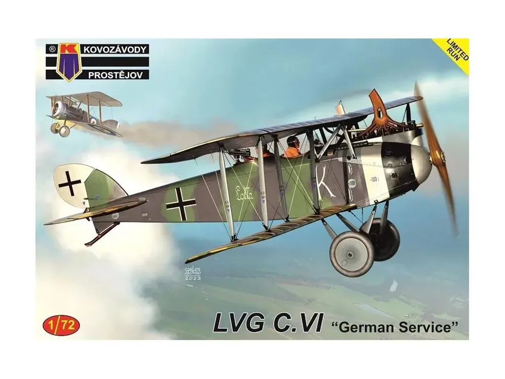 Krabice stavebnice Kovozávody Prostějov 1/72 LVG C.VI German Service, kód KPM0402