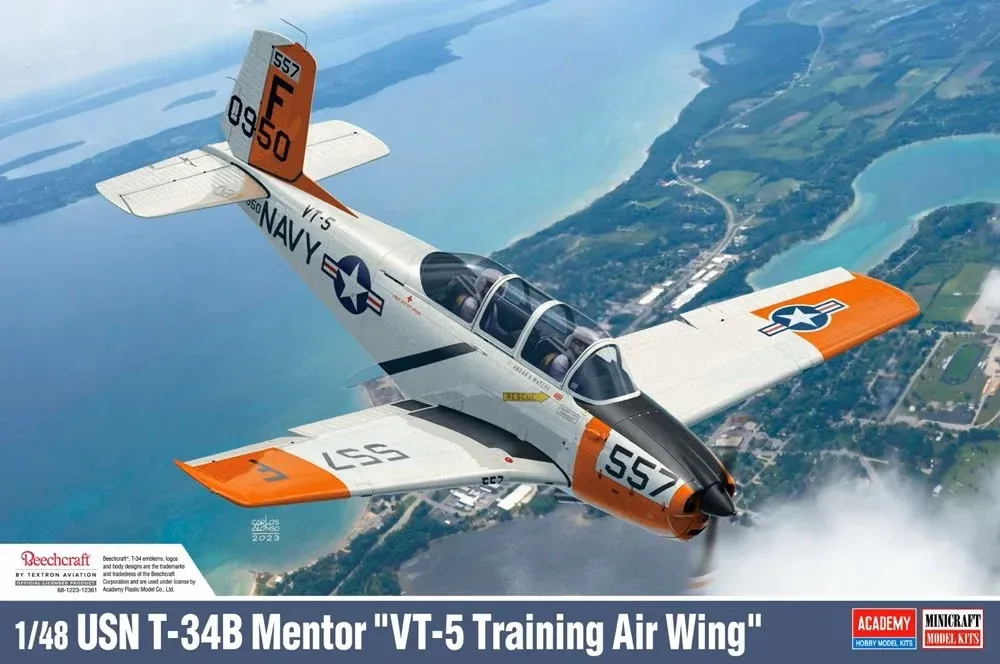 Krabice stavebnice Academy 12361 USN T-34B Mentor VT-5 Training Air Wing v měřítku 1/48