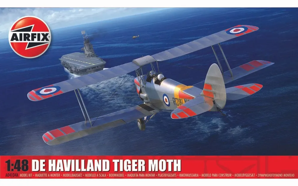 Krabice plastikové stavebnice Airfix A04104A De Havilland Tiger Moth v měřítku 1/48