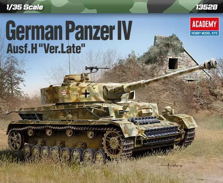 Krabice plastikové stavebnice Academy 13528 Panzer IV Ausf.H Ver.Late v měřítku 1:35