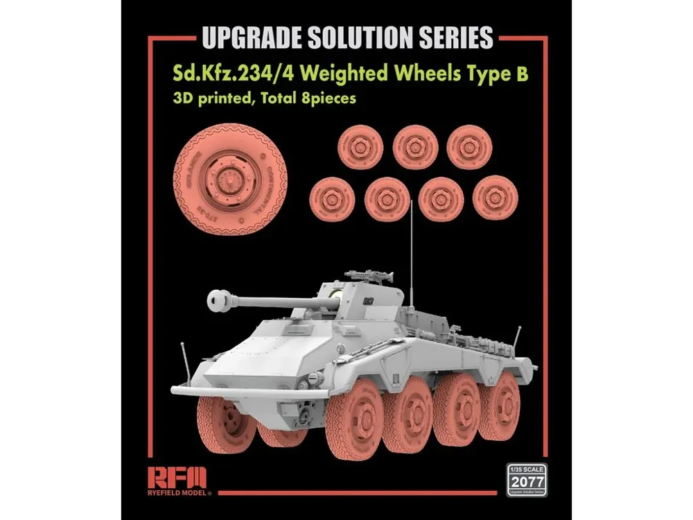 Sada 3D tištěných kol typ B Rye Field Model RFM2077 pro Sd.Kfz.234/4 v měřítku 1/35