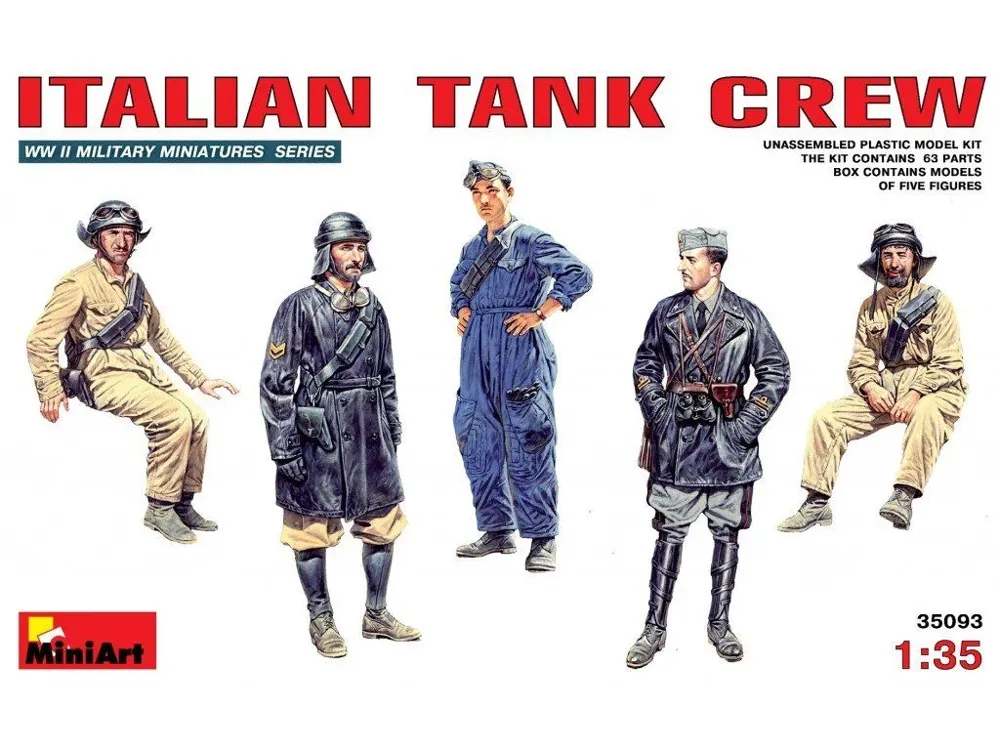 Krabička stavebnice MiniArt 35093 italská tanková posádka v měřítku 1/35 s pěti figurami