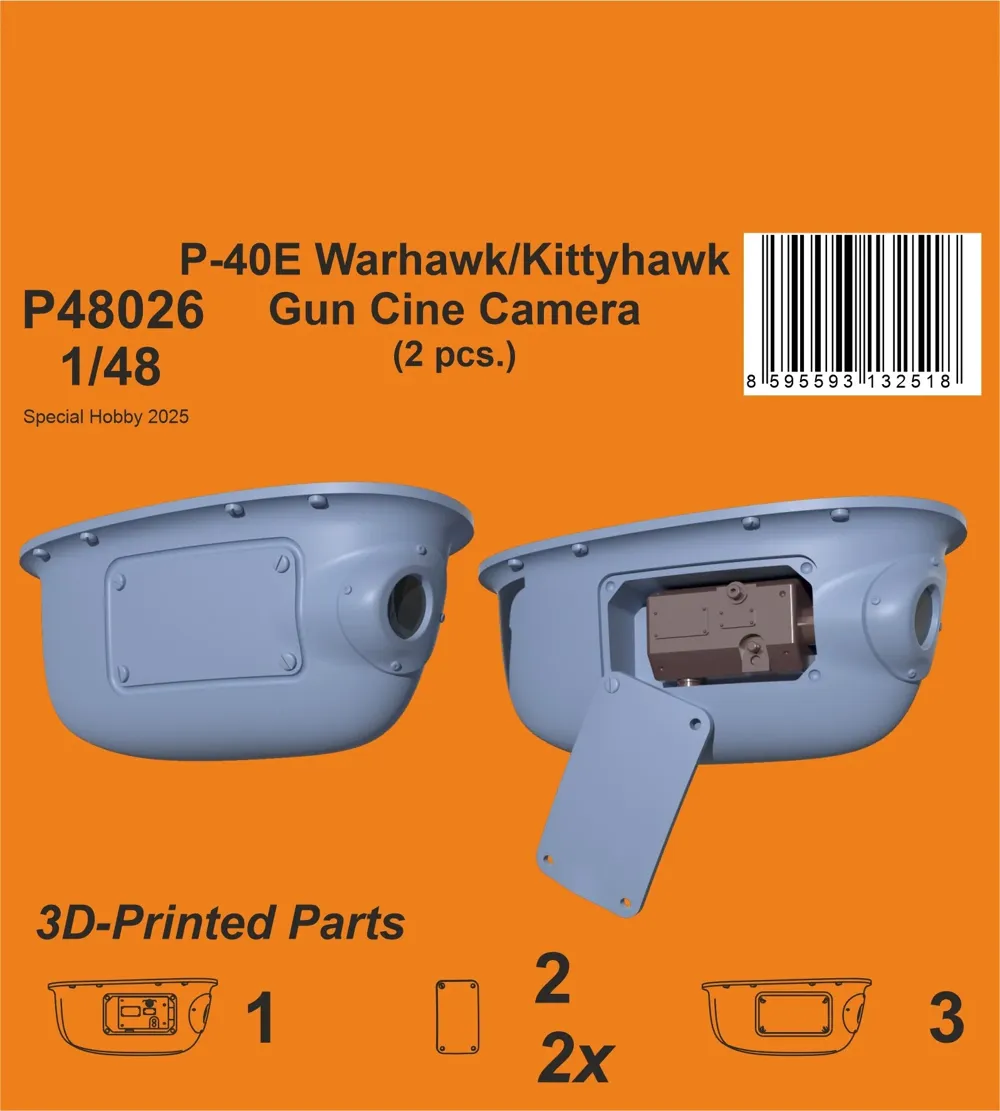 Resinový 3D tištěný díl CMK P48026 – kamera kulometů N-2 pro P-40E v měřítku 1/48