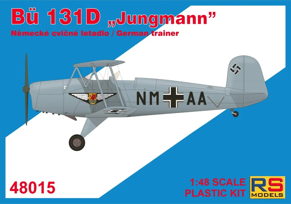 Krabice stavebnice RS Models 48015 Bücker Bü-131D Jungmann v měřítku 1/48