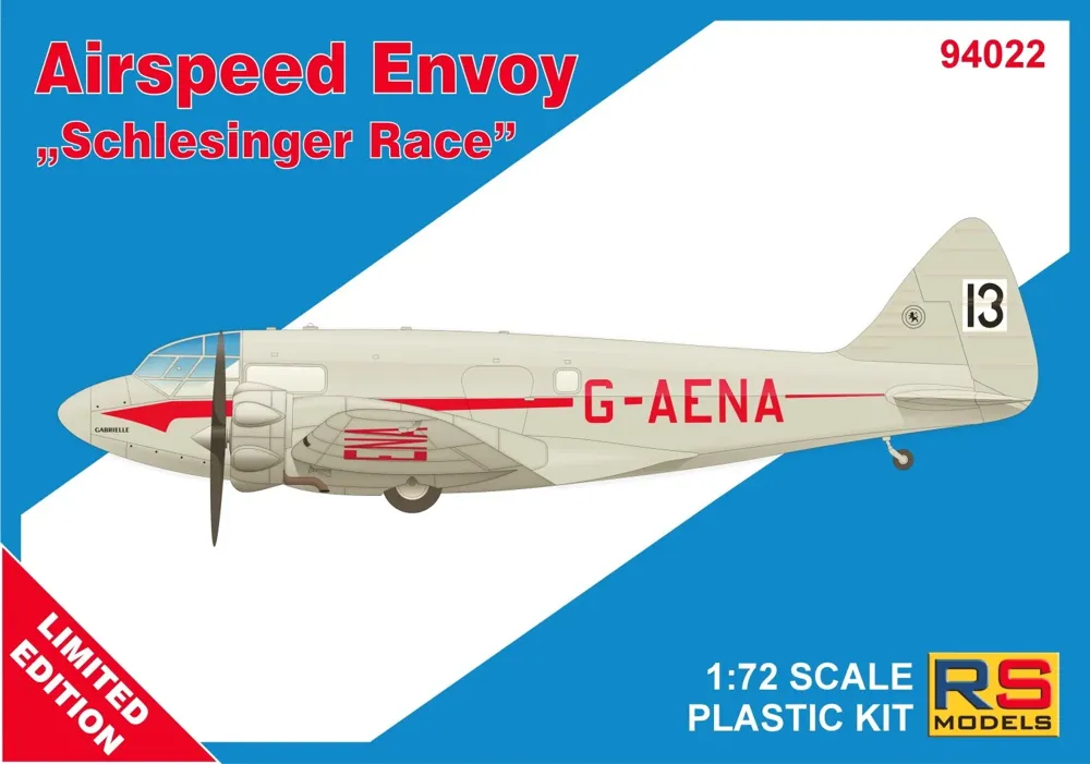Krabice stavebnice RS Models 94022 Airspeed Envoy Gabrielle v měřítku 1/72