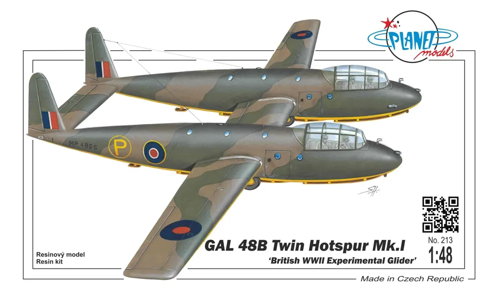 Resinová stavebnice CMK PLT213 GAL 48B Twin Hotspur Mk.I v měřítku 1/48, britský dvoutrupý kluzák