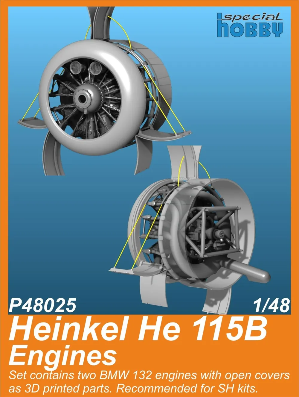 Resinové 3D tištěné motory CMK P48025 pro Heinkel He 115B v měřítku 1/48