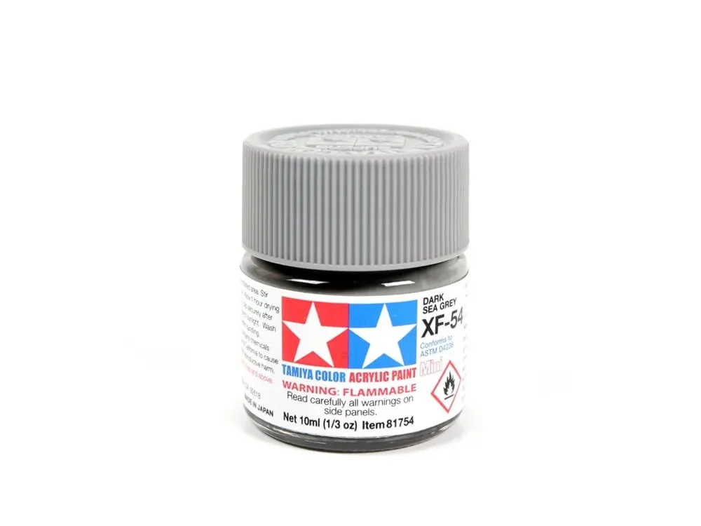 Skleněná lahvička akrylové barvy Tamiya XF-54 Dark Sea Grey 10 ml, matný odstín