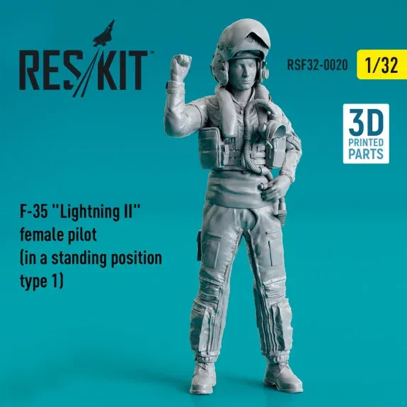 3D tištěná figurka pilotky F-35 Lightning II ve stoje, Reskit RSF32-0020, měřítko 1/32