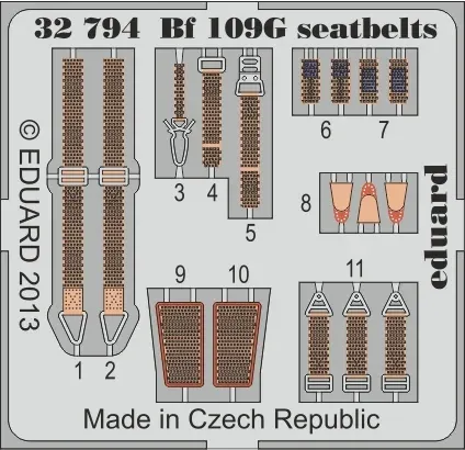 Fotoleptaná sada Eduard 32794 upínací pásy Bf 109G 1/32 pro stavebnici Revell