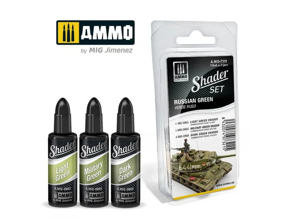 Lahvička AMMO Mig A.MIG-7321 SHADER ruská zelená (Russian Green) 10 ml