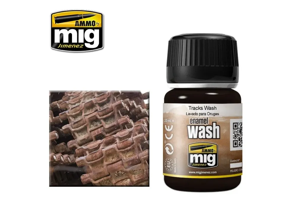 Lahvička enamel washe AMMO Mig A.MIG-1002 v odstínu pásy (Tracks) 35 ml