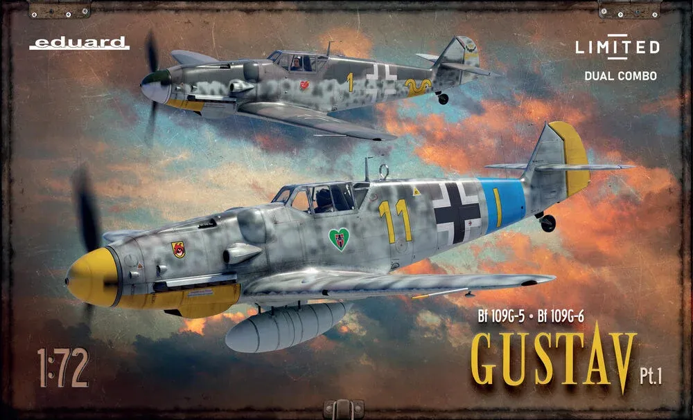 Krabice stavebnice Eduard 2144 GUSTAV pt.1 DUAL COMBO 1/72 s Messerschmitty Bf 109G-5 a G-6