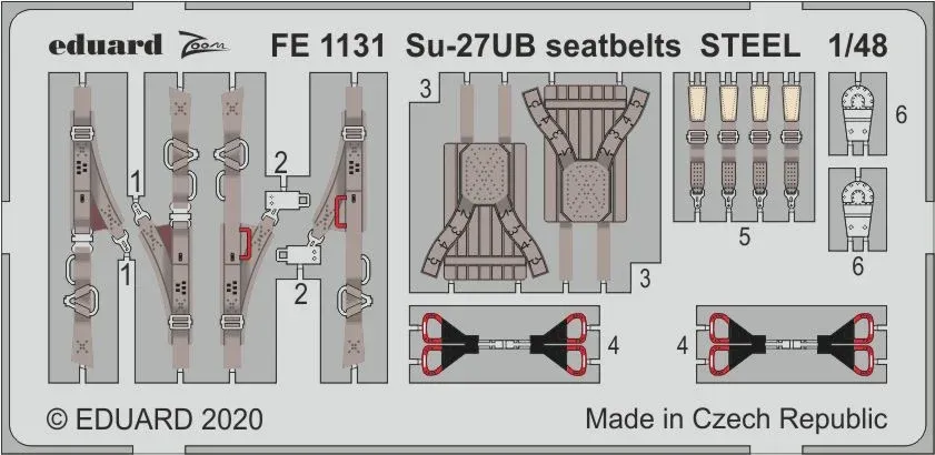 Fotoleptaný plát Eduard FE1131 s barevnými upínacími pásy STEEL pro Su-27UB 1/48
