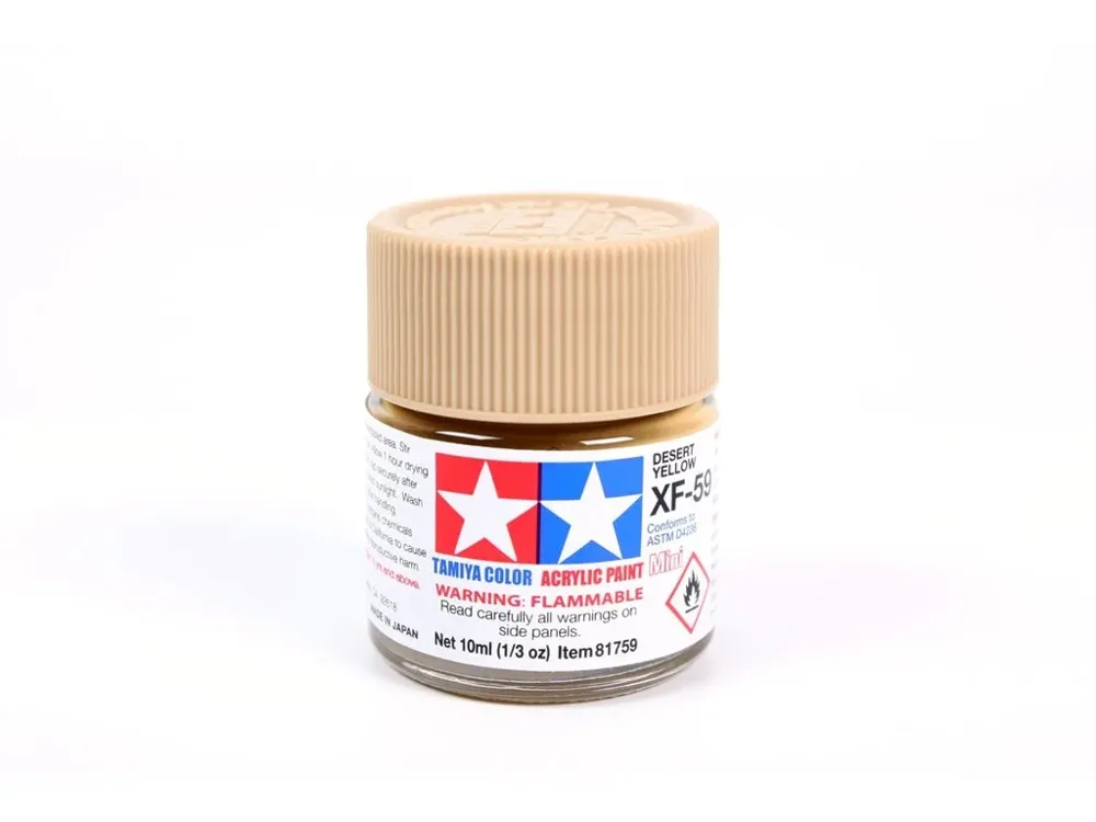 Skleněná lahvička akrylové barvy Tamiya Acrylic Mini XF-59 Desert Yellow 10 ml