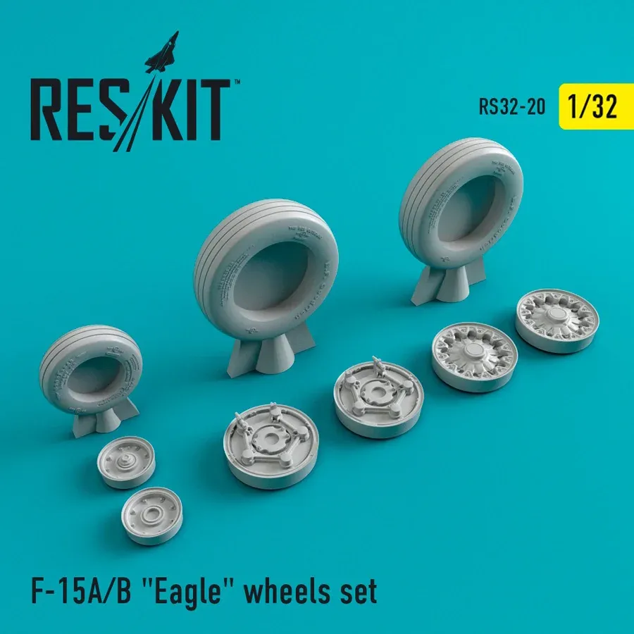 Reskit RS32-0020 sada kol pro F-15 A/B Eagle v měřítku 1/32 se zatíženými pneumatikami