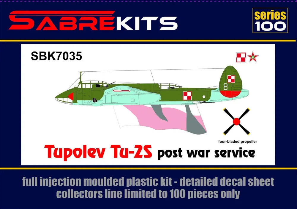 Krabice plastikové stavebnice Sabre Kits SBK7035 Tupolev Tu-2 Polsko a Maďarsko v měřítku 1/72
