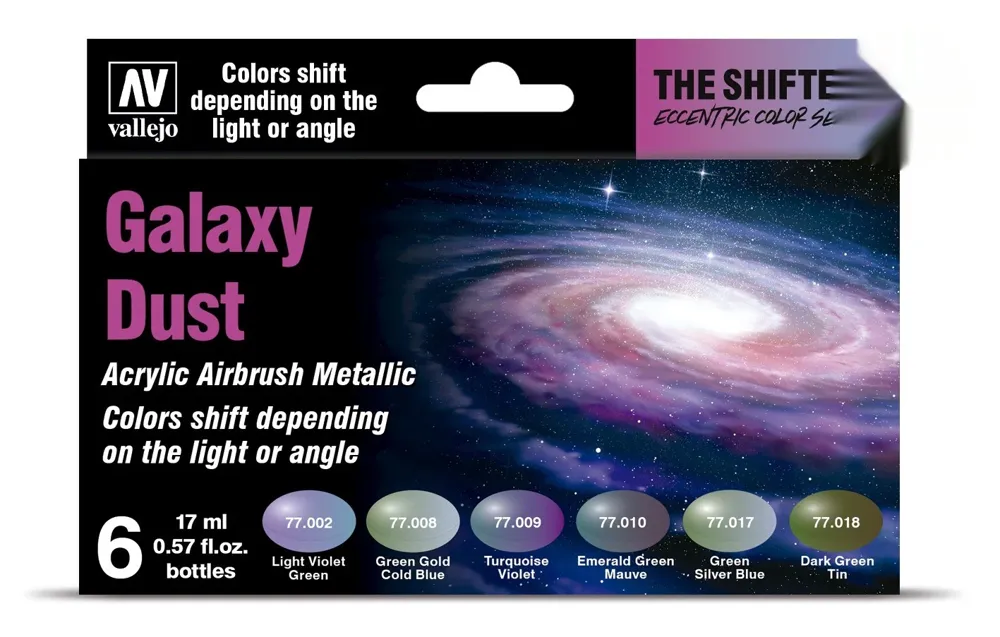 Sada šesti lahviček Vallejo The Shifters 77092 Galaxy Dust, metalické colorshift barvy 17 ml