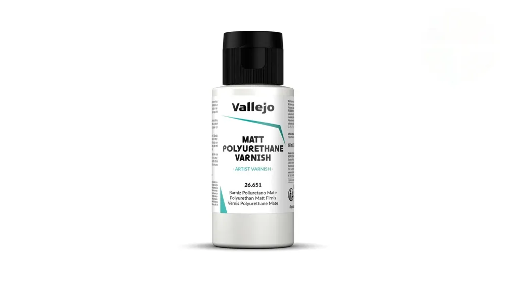 Lahvička matného polyuretanového laku Vallejo Varnish 26651, 60 ml