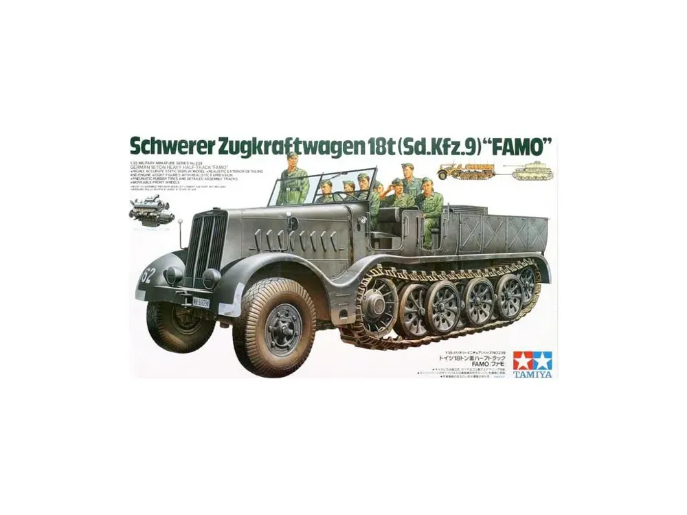 Krabice stavebnice Tamiya 35239 německý polopásový tahač FAMO Sd.Kfz.9 v měřítku 1/35