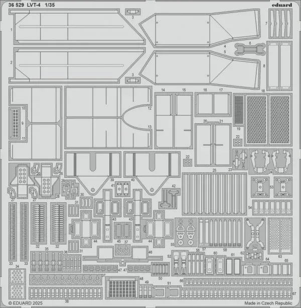 Fotolepty Eduard 36529 LVT-4 1/35 – leptaný kovový plát s díly pro stavebnici Italeri