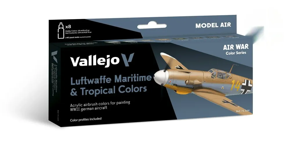 Sada akrylových barev Vallejo Model Air 71164 Luftwaffe Maritime and Tropical Colors, 8 lahviček