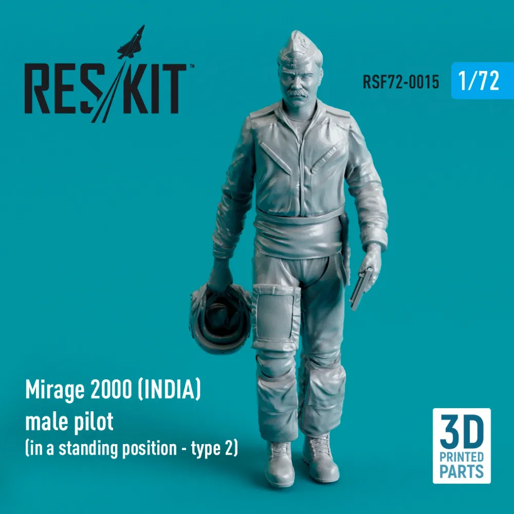 3D tištěná figurka Reskit RSF72-0015 pilot Mirage 2000 Indie ve stoje, měřítko 1/72